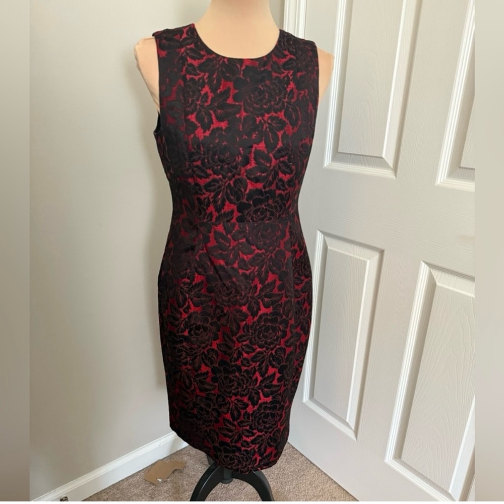 Calvin Klein Black and Red Floral Midi Dress
